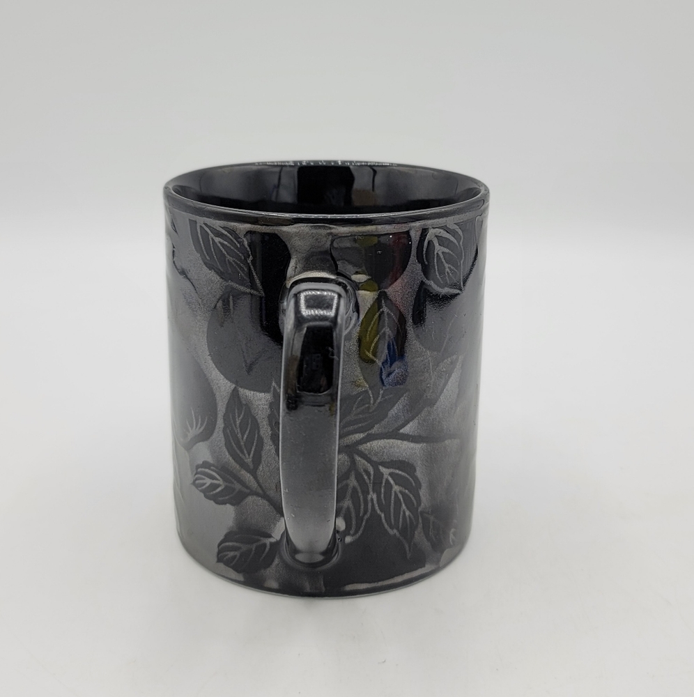 Monochrome Black on Black Jacquard Style Pear Fruit Floral Mug - Picture 4 of 7